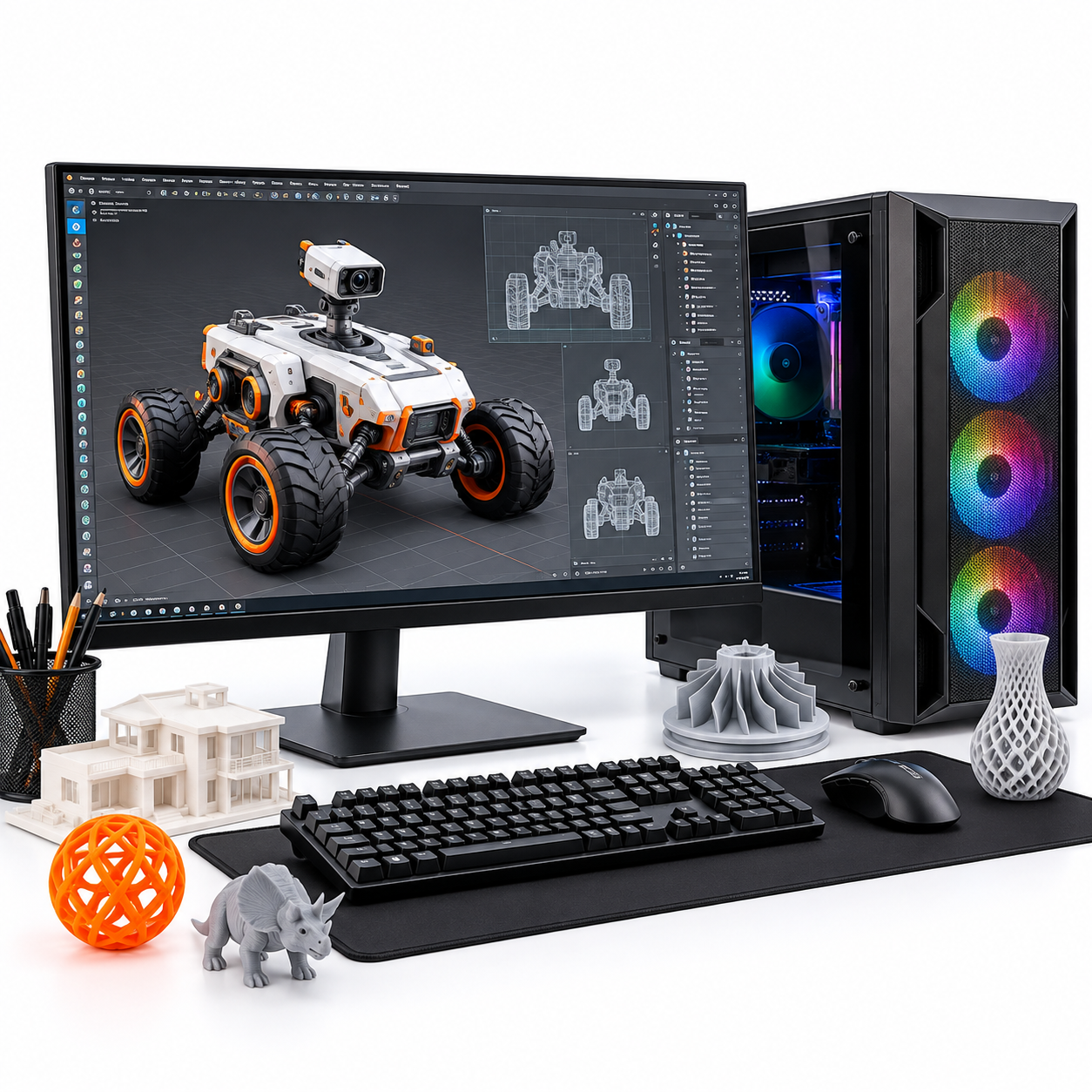 Optional digital creation equipment and 3D modelling workstation